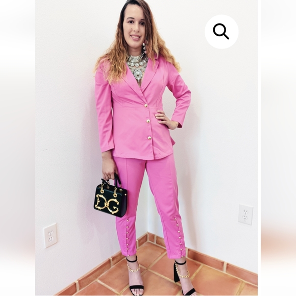 NWT DOUBLE BREASTED BUTTON UP PINK MATCHINH PANT SUIT SET Small-Large - Picture 2 of 8